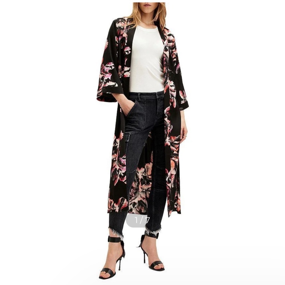 All Saints Black Floral Women's Kimono - Picture 3 of 12
